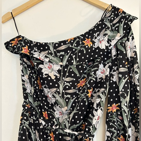 🌺 NWT MLM LABEL One Shoulder Dress Midi Sonata Black Floral Asteria Collection - Picture 3 of 9
